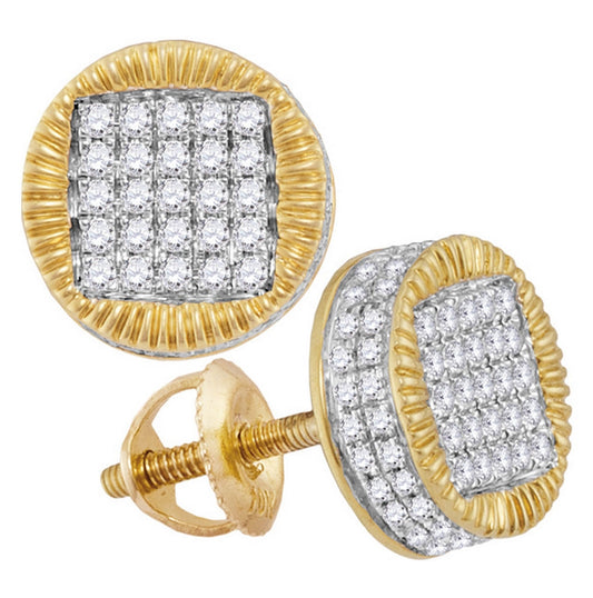 10K Yellow Gold Round Diamond Fluted Circle Stud Earrings 1/2 Cttw