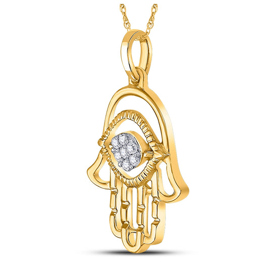 10K Yellow Gold Womens Round Diamond Hamsa Fashion Pendant 1/20 Cttw, Length: 0.95 In, Width: 0.57 In
