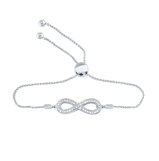 Sterling Silver Womens Round Diamond Infinity Bolo Adjustable Bracelet 1/4 Cttw