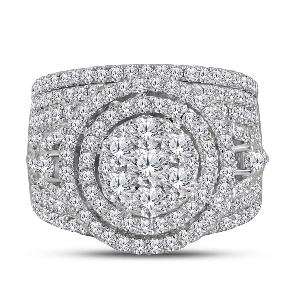 14kt White Gold Womens Round Diamond Flower Cluster Halo Bridal Wedding Engagement Ring Band Set 2-3/4 Cttw