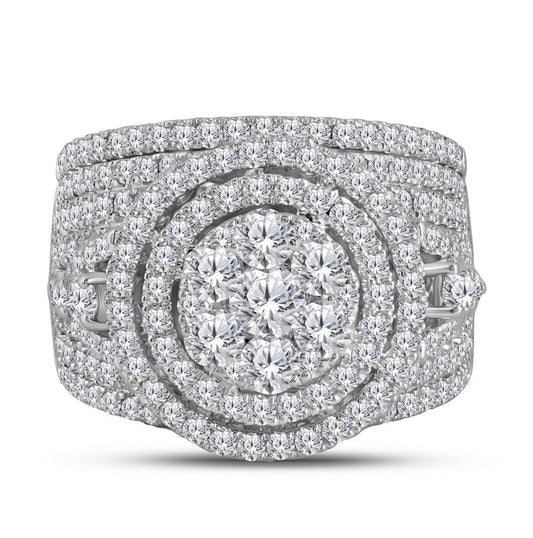 14kt White Gold Womens Round Diamond Flower Cluster Halo Bridal Wedding Engagement Ring Band Set 2-3/4 Cttw