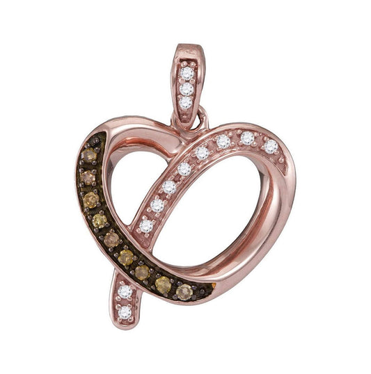 10K Rose Gold Womens Round Brown Diamond Heart Pendant 1/8 Cttw