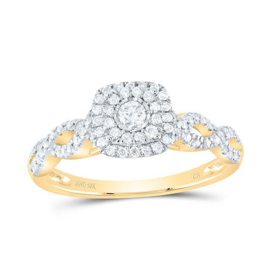 10K Yellow Gold Round Diamond Halo Bridal Wedding Engagement Ring 1/3 Cttw, Womens Size: 5-10