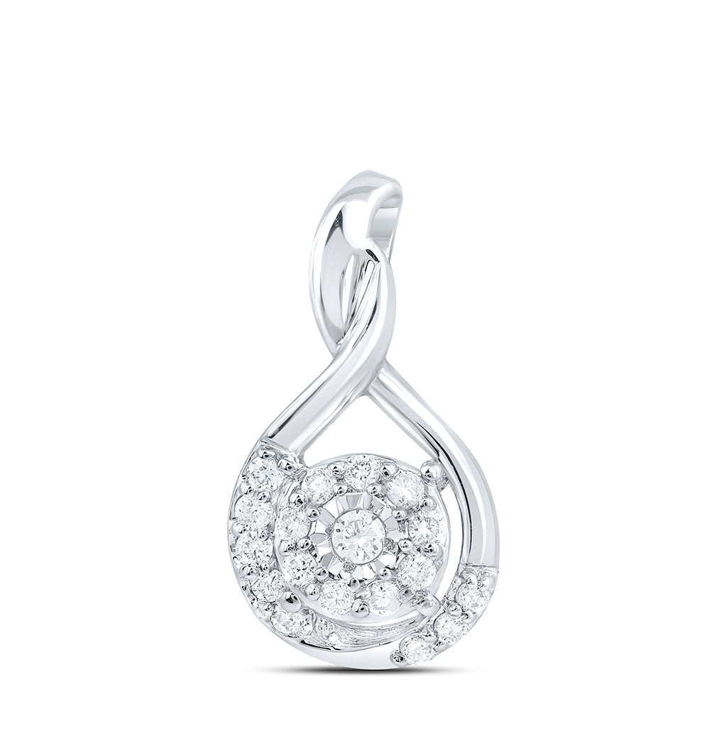 10K White Gold Womens Round Diamond Cluster Pendant 1/10 Cttw