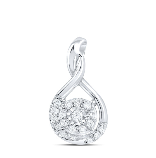 10K White Gold Womens Round Diamond Cluster Pendant 1/10 Cttw
