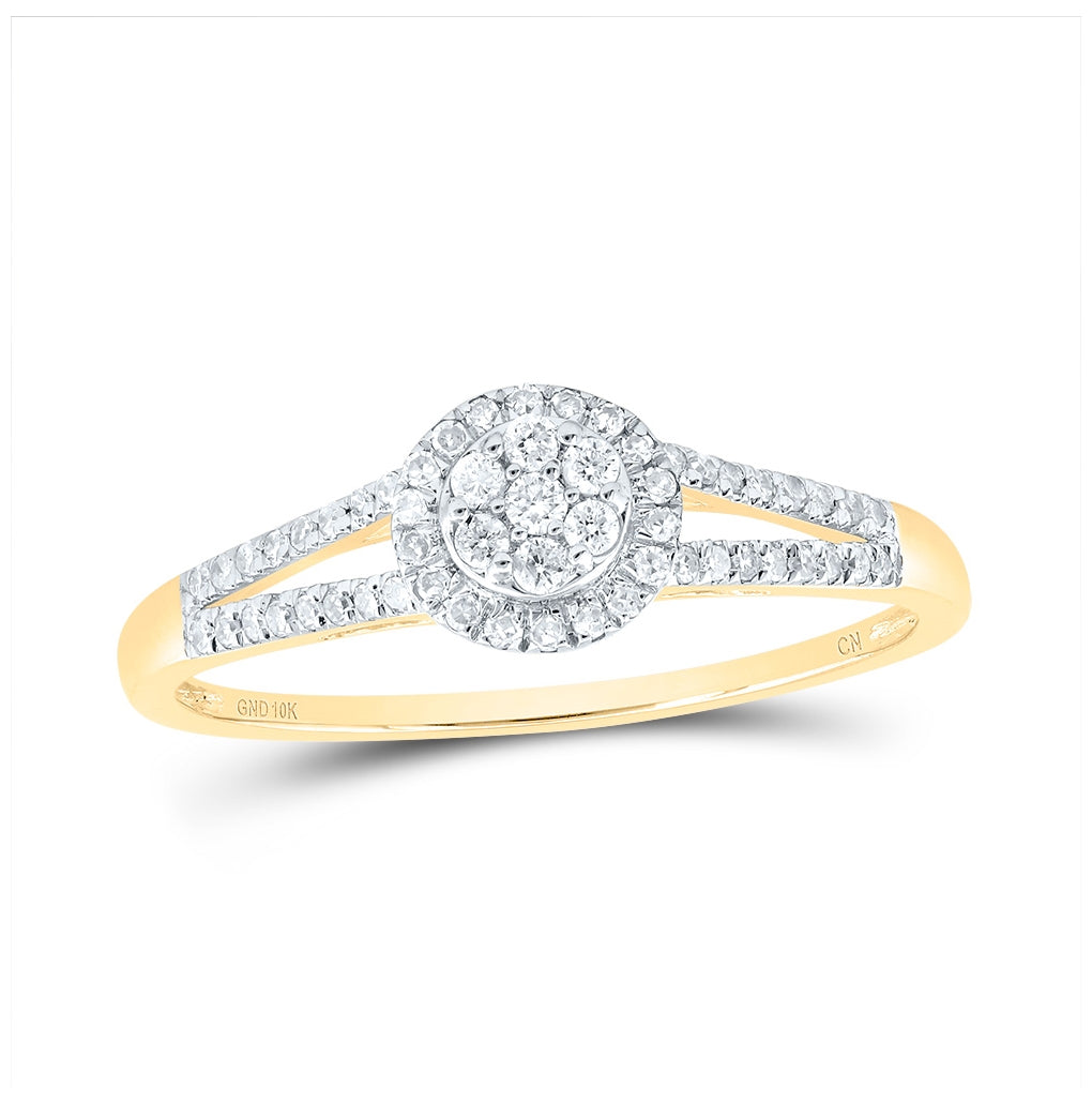 10K Yellow Gold Womens Round Diamond Flower Cluster Ring 1/5 Cttw, Womens Size: 5-10
