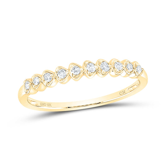 10K White Or Yellow Gold Womens Round Diamond Heart Stackable Band Ring , Womens Size: 5-10
