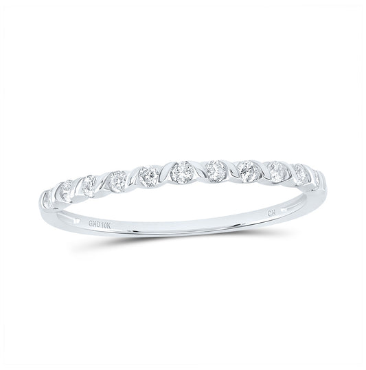 10K White Gold Womens Round Diamond Single Row Stackable Band Ring 1/6 Cttw, Womens Size: 5-10