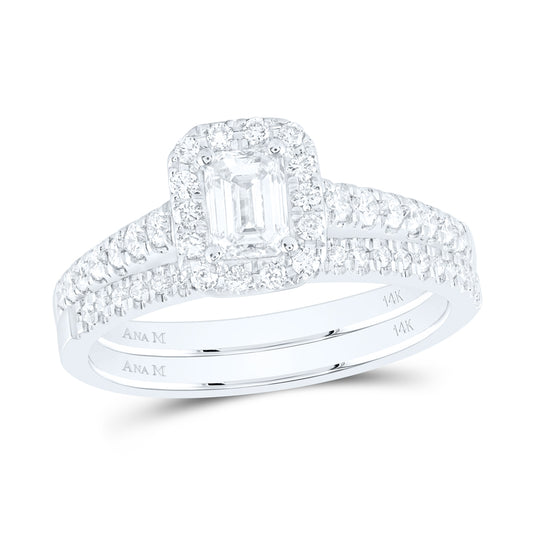 14K White Gold Emerald Diamond Bridal Wedding Ring Band Set 1ctw, Womens Size: 5-10