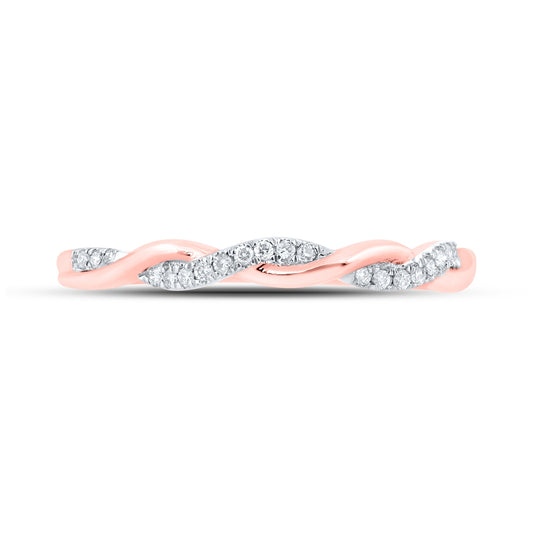 10K Rose Gold Womens Round Diamond Twist Stackable Band Ring 1/12 Cttw, Womens Size: 5-10