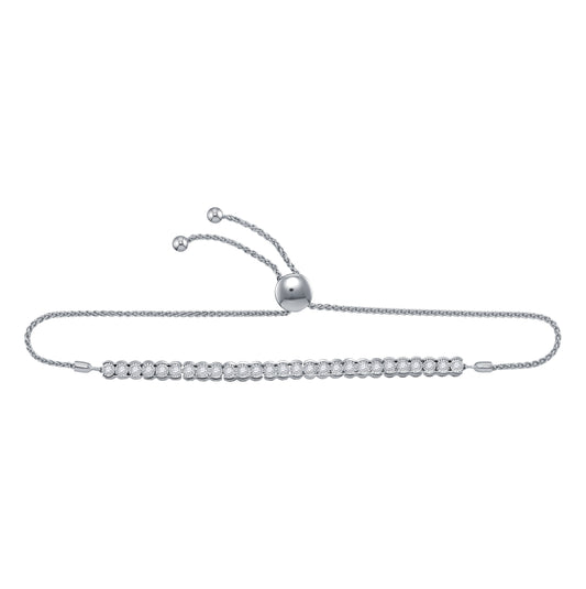 10K White Gold Womens Round Diamond Single Row Luxury Bolo Bracelet 1 Cttw