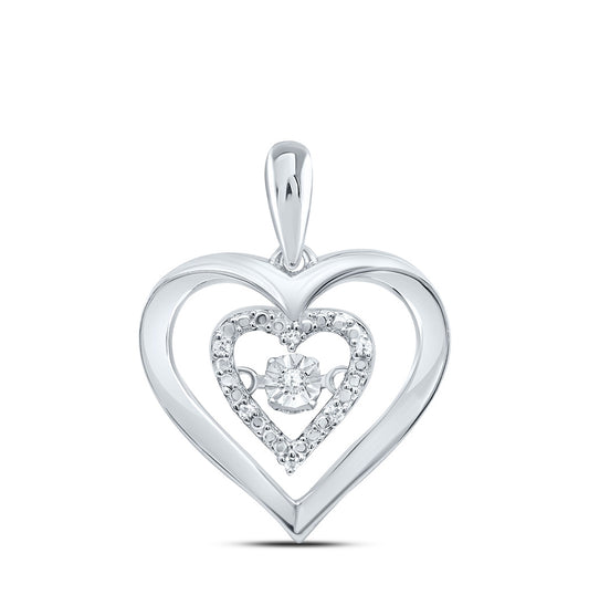 Sterling Silver Womens Round Diamond Moving Heart Pendant .03ctw, Width: 0.61 In