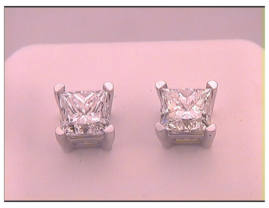 14kt White Gold 1 3/8ctw Dia Princess Stud(platinum+)