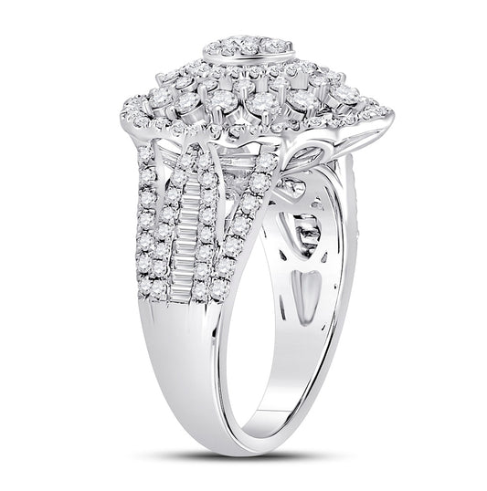 14K White Gold Round Diamond Cluster Pear Bridal Wedding Engagement Ring 1-3/4 Cttw, Womens Size: 5-10