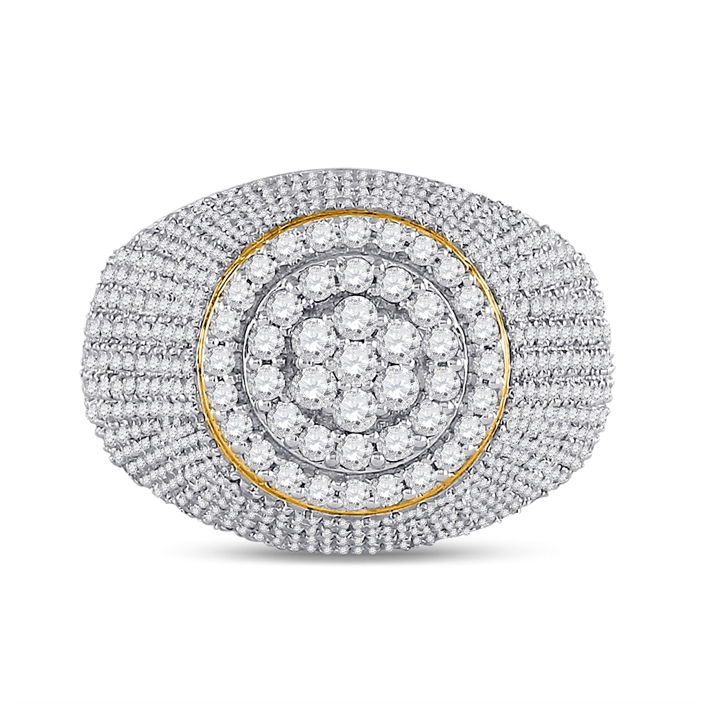 10K Yellow Gold Mens Round Diamond Flower Cluster Ring 2 Cttw, Mens Size: 7-13