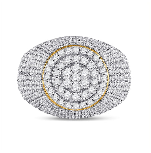 10K Yellow Gold Mens Round Diamond Flower Cluster Ring 2 Cttw, Mens Size: 7-13
