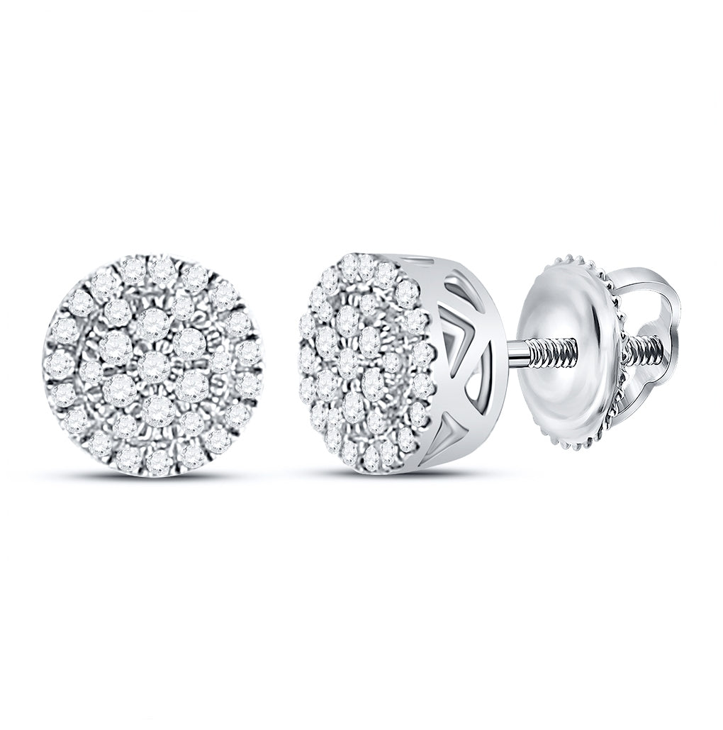10K White Gold Womens Round Diamond Cluster Earrings 1/6 Cttw