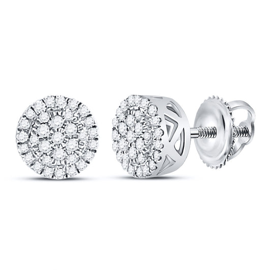 10K White Gold Womens Round Diamond Cluster Earrings 1/6 Cttw