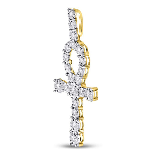 10K Yellow Gold Mens Round Diamond Ankh Cross Charm Pendant 1/5 Cttw, Length: 1.79 In, Width: 0.78 In