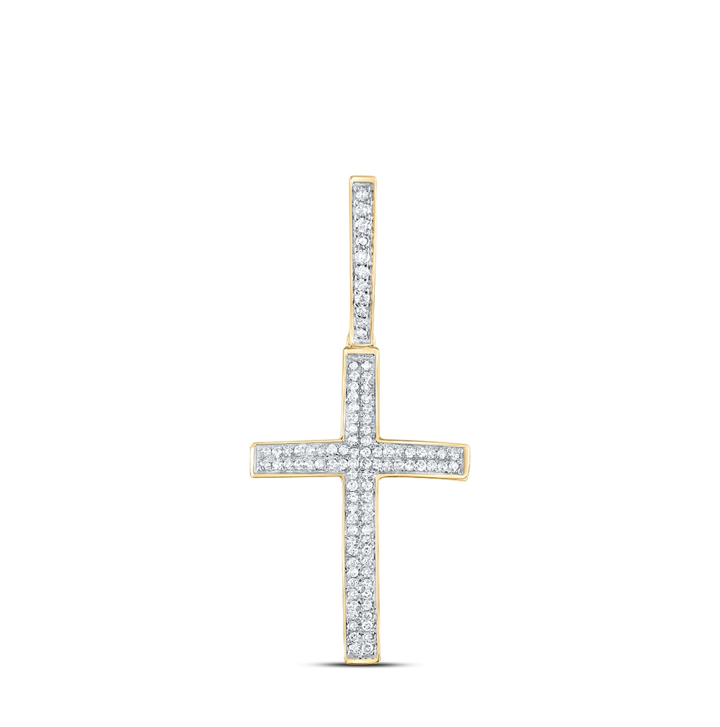 10K Yellow Gold Mens Round Diamond Cross Charm Pendant 1/3 Cttw