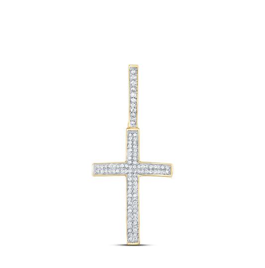 10K Yellow Gold Mens Round Diamond Cross Charm Pendant 1/3 Cttw