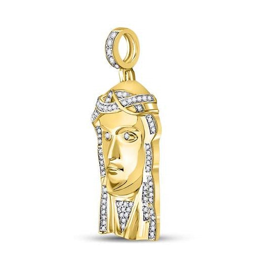 10K Yellow Gold Mens Round Diamond Jesus Face Charm Pendant 1/4 Cttw