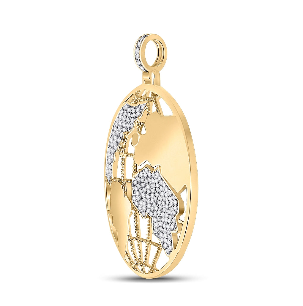 10K Yellow Gold Mens Round Diamond Globe World Charm Pendant 5/8 Cttw