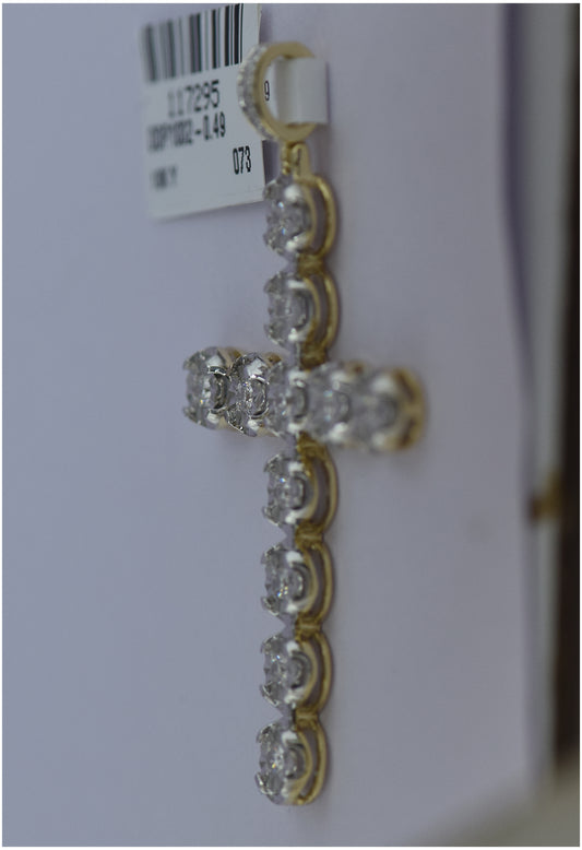 10K Yellow Gold Mens Round Diamond Cross Charm Pendant 5/8ctw