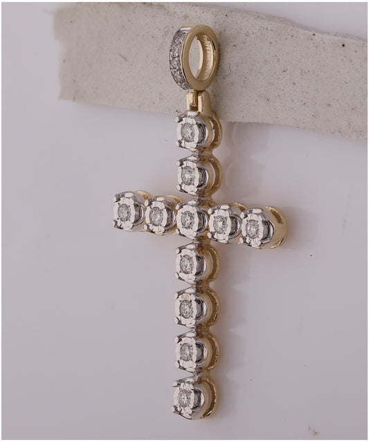 10K Yellow Gold Mens Round Diamond Cross Charm Pendant 1/3ctw