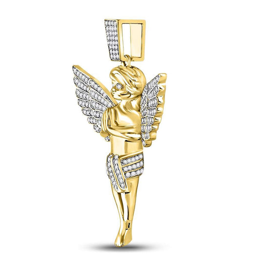 10K Yellow Gold Mens Round Diamond Angel Charm Pendant 3/8 Cttw