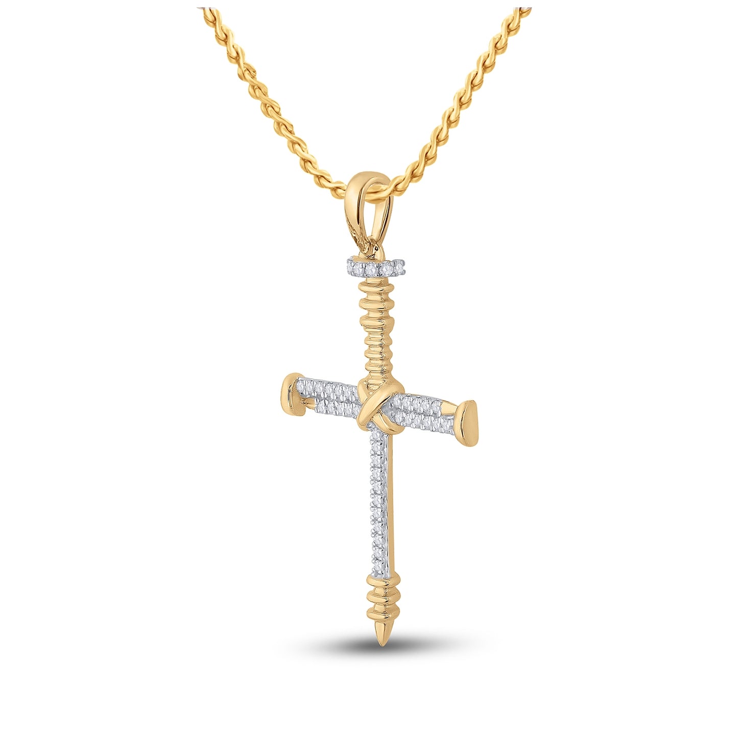 10K Yellow Gold Mens Round Diamond Nail Cross Charm Pendant 1/5 Cttw