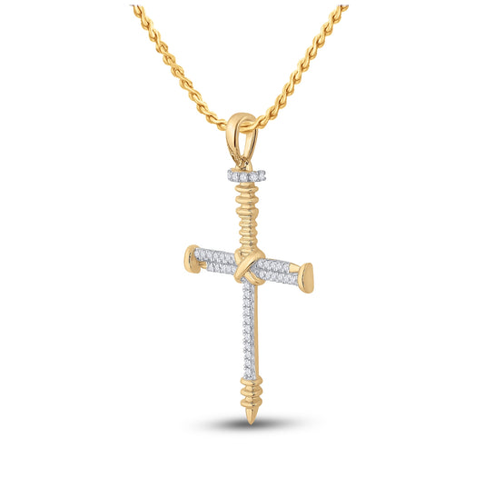 10K Yellow Gold Mens Round Diamond Nail Cross Charm Pendant 1/5 Cttw
