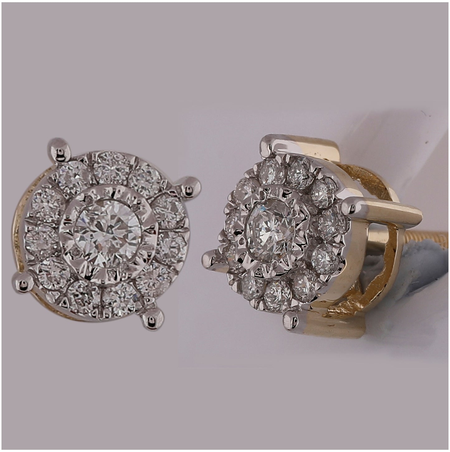 10K Yellow Gold Womens Round Diamond Halo Earrings 1/5 Cttw, Length: 0.21 In, Width: 0.21 In
