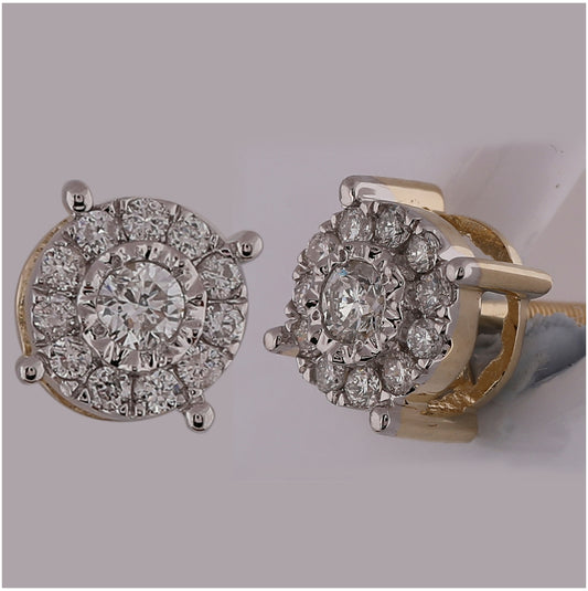 10K Yellow Gold Womens Round Diamond Halo Earrings 1/5 Cttw, Length: 0.21 In, Width: 0.21 In