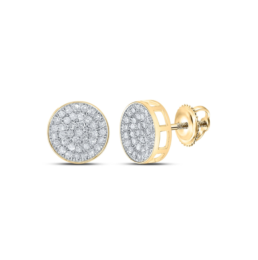 10K Yellow Gold Round Diamond Circle Disk Cluster Earrings 1/2 Cttw