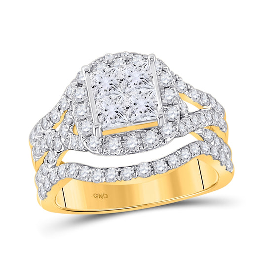 14K Yellow Gold Princess Diamond Cluster Bridal Wedding Engagement Ring 2 Cttw, Womens Size: 5-10