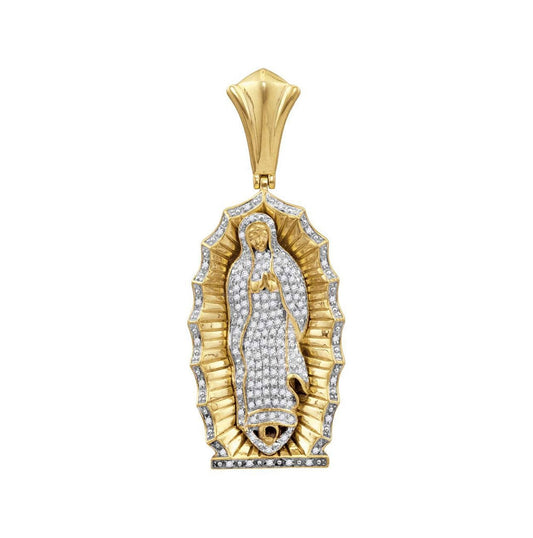 10K Yellow Gold Mens Round Diamond Guadalupe Mary Charm Pendant 1 Cttw