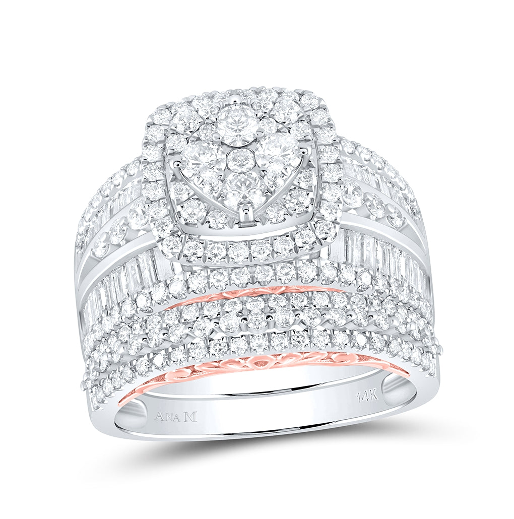 14kt Two-tone Gold Womens Round Diamond Bridal Wedding Engagement Ring Band Set 2-1/2 Cttw