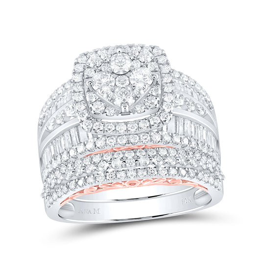 14kt Two-tone Gold Womens Round Diamond Bridal Wedding Engagement Ring Band Set 2-1/2 Cttw