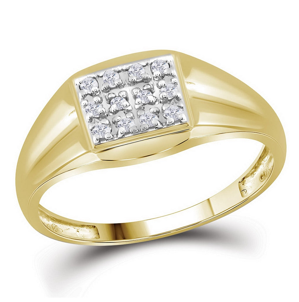 10K Yellow Gold Mens Round Diamond Square Cluster Ring 1/8ctw, Mens Size: 7-13