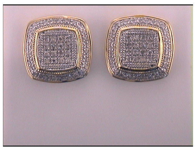10kt Yellow Gold 1/4 Ctw Diamond P1 Hiphop Square Earring