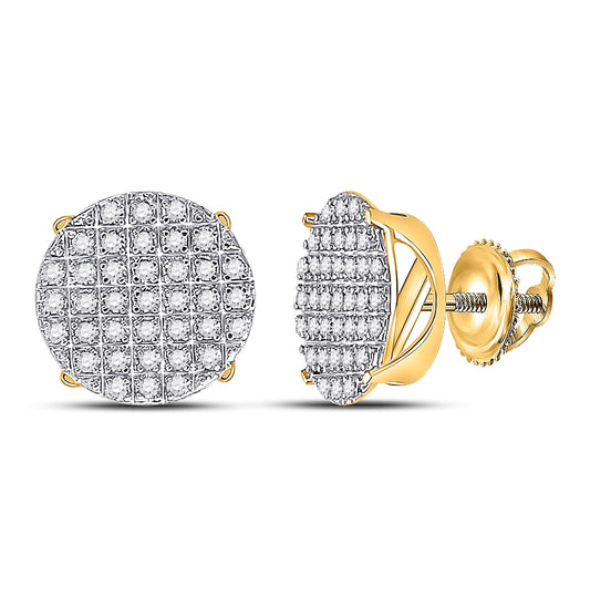 10K Yellow Gold Round Diamond Circle Cluster Earrings 1/4ctw