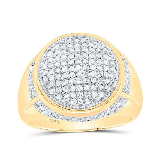 10K Yellow Gold Mens Round Diamond Cluster Circle Ring 1/2 Cttw, Mens Size: 7-13