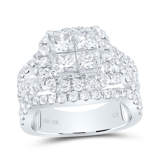 14kt White Gold Womens Princess Diamond Cluster Bridal Wedding Engagement Ring 3.00 Cttw