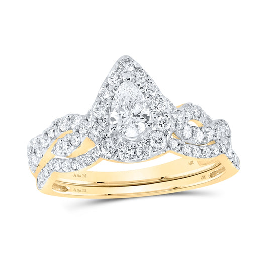 14K Yellow Gold Pear Diamond Bridal Wedding Ring Band Set 1 Cttw, Womens Size: 5-10