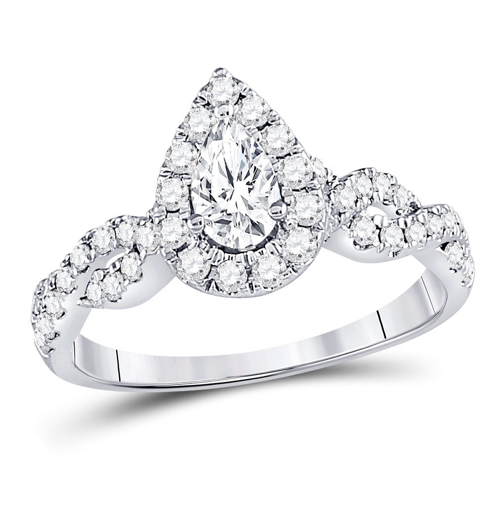 14K White Gold Pear Diamond Halo Bridal Wedding Ring Band Set 1 Cttw, Womens Size: 5-10