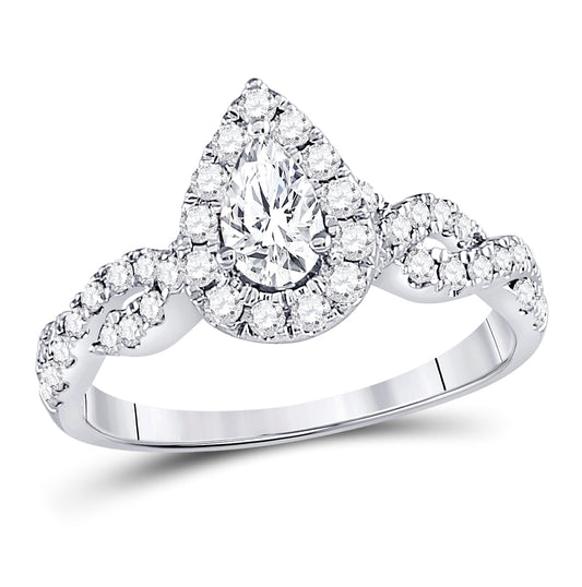 14K White Gold Pear Diamond Halo Bridal Wedding Ring Band Set 1 Cttw, Womens Size: 5-10