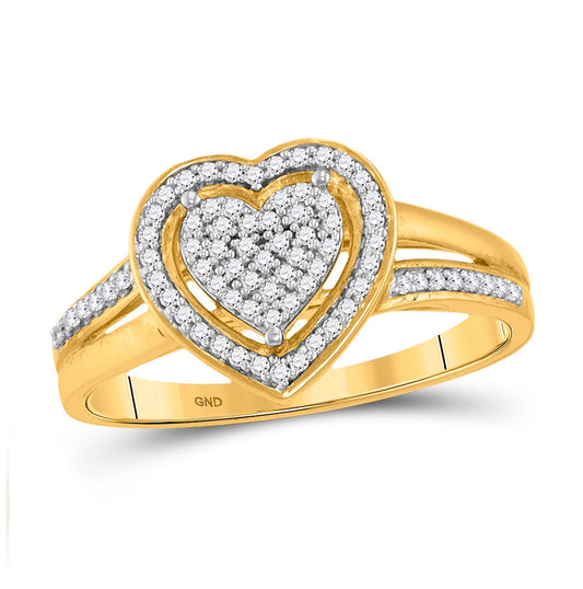10K Yellow Gold Womens Round Diamond Heart Ring 1/5 Cttw, Womens Size: 5-10