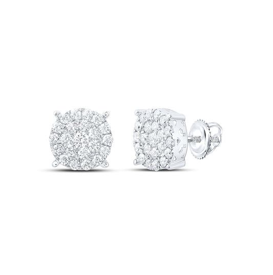 14K White Gold Womens Round Diamond Cluster Earrings 2 Cttw