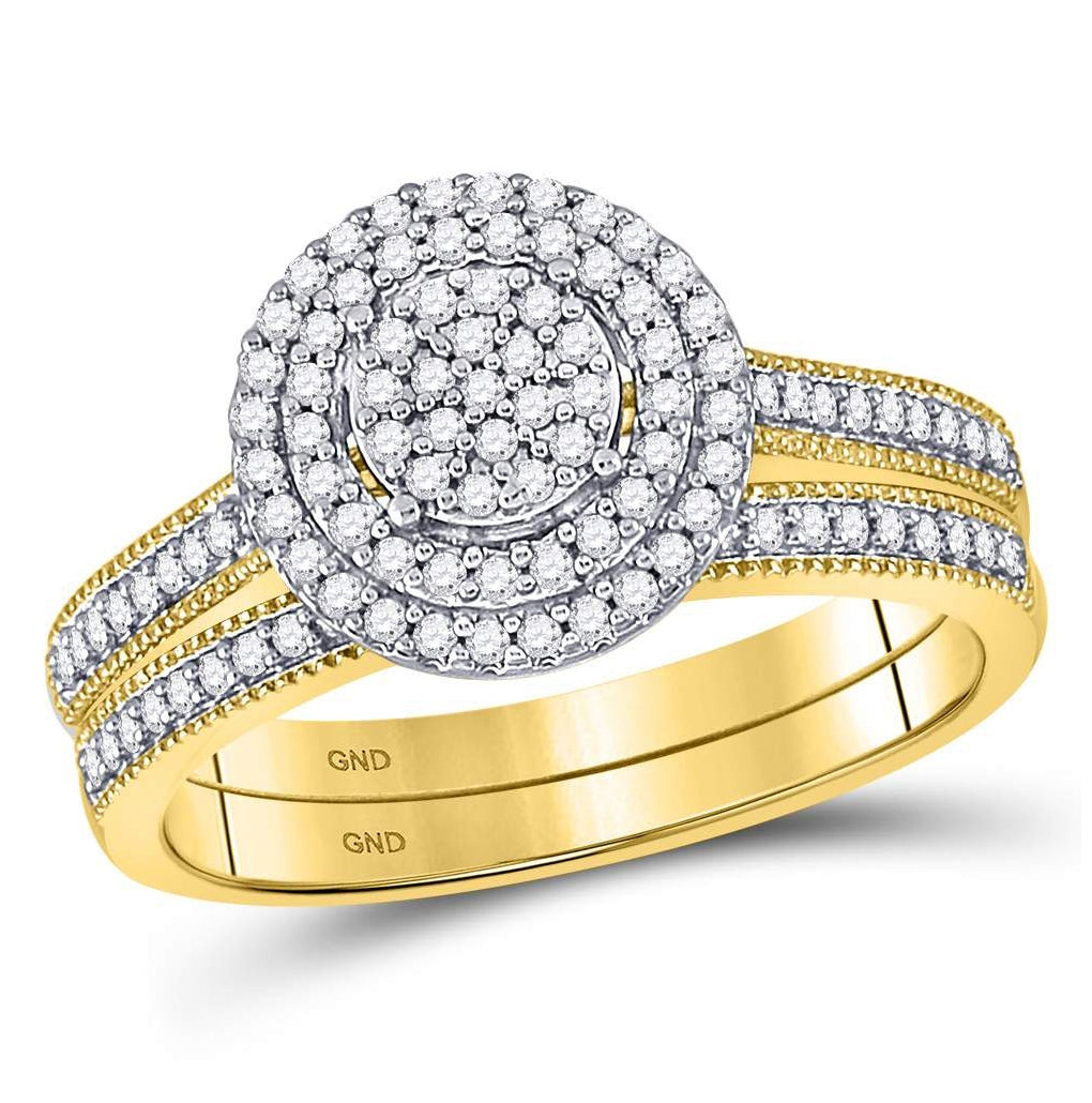 10K Yellow Gold Round Diamond Cluster Bridal Wedding Ring Band Set 1/3ctw, Women's Size: 5-10